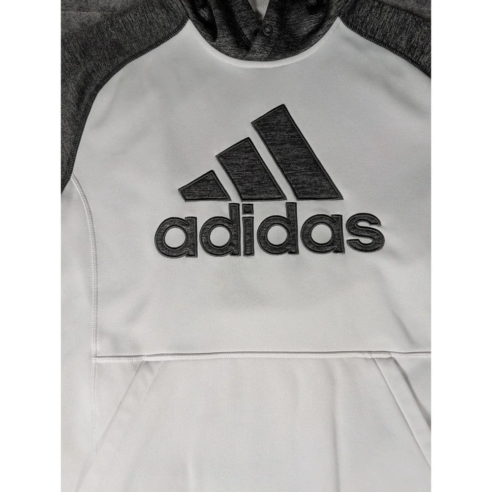Adidas Climawarm Hoodie Mens White Heather Grey Raglan Pullover Sweatshirt M